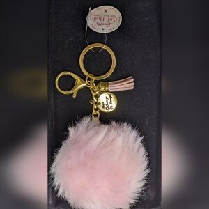 Breast Cancer Awareness/Support Charm/KeyRing Pom-pom, Goldtone W/ Pink